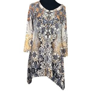 Y2K World Unity Asymmetrical Babydoll Tunic Floral Embellished Boho Witchy Small
